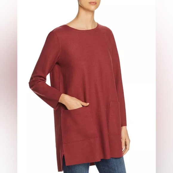 Eileen Fisher Boiled wool jersey Jewel Neck Boxy Tunic L NWT Fall Winter - Picture 1 of 9